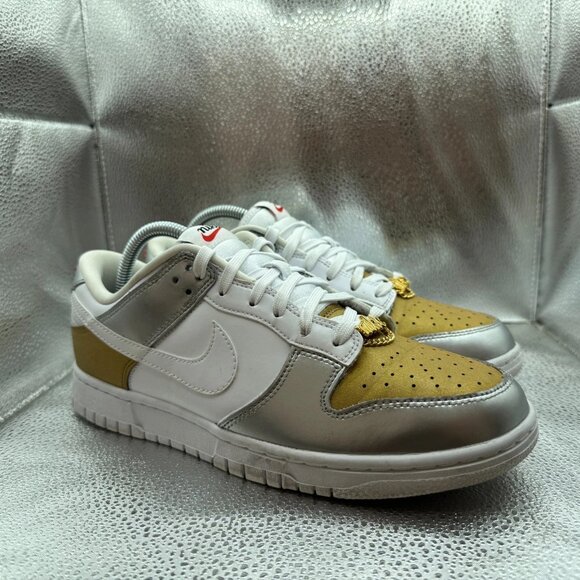 Nike Shoes - Size 9.5 Nike‎ Dunk Low Womens Gold White Silver Athletic Sneakers DH4403-700